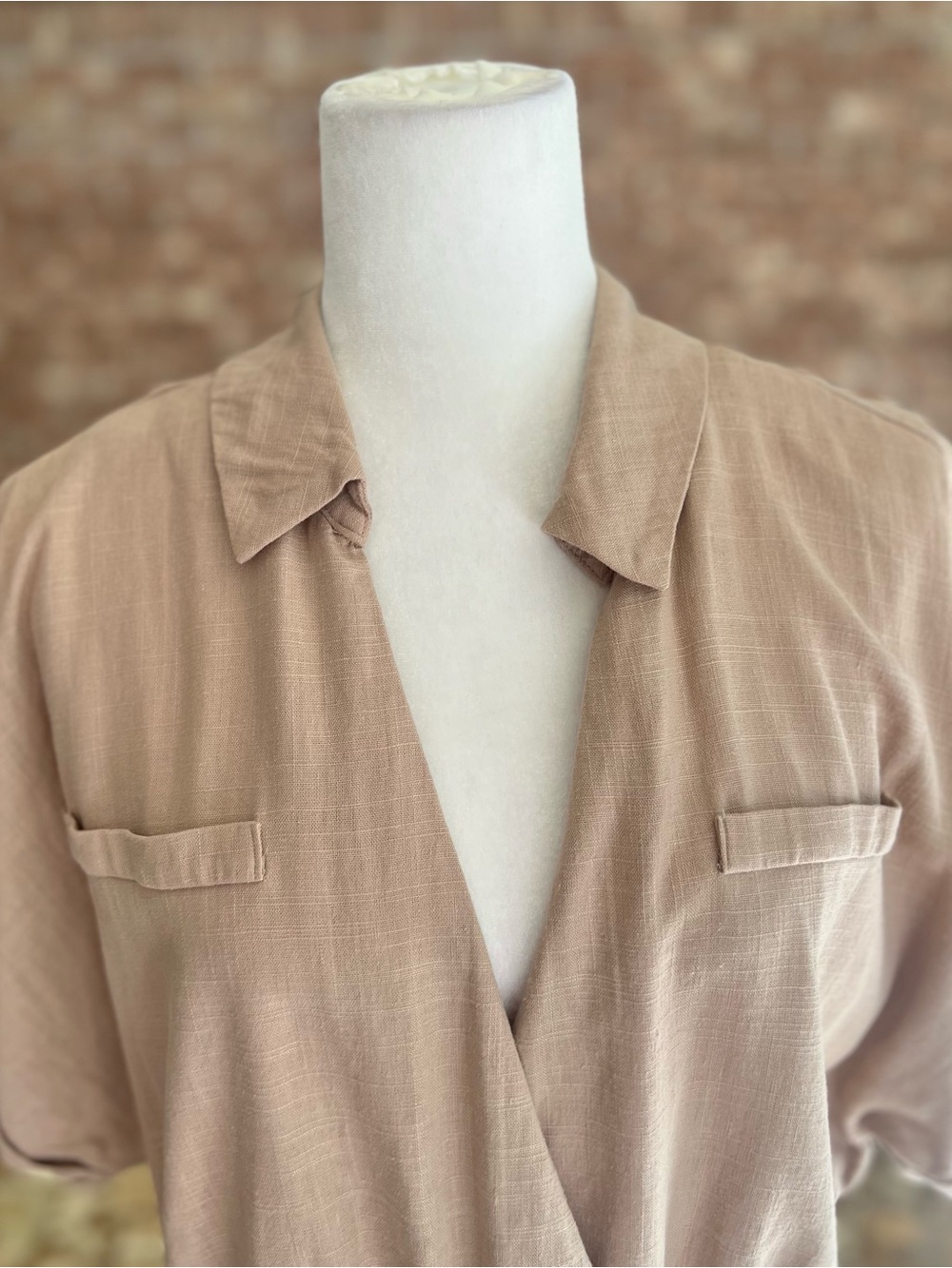 Guess Tan Wrap Crop Top Linen Blend Woven Dolman Sleeve XL Festival - Picture 3 of 13